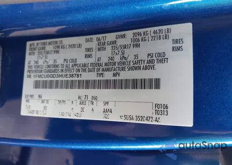 2017 Ford Escape Se from USA, damaged, VIN 1FMCU0GD3HUE38781